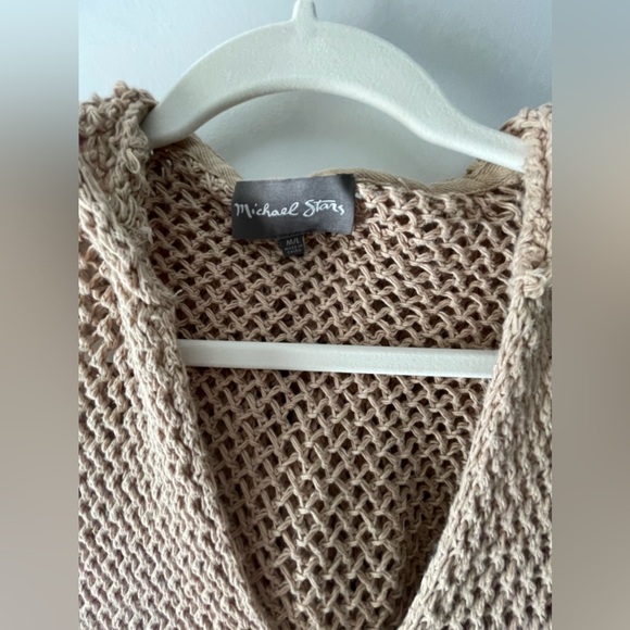 MICHAEL STARS KNIT/CROCHET/MESH HOODED SWIM COVER UP OR SWIM DRESS IN TAN SZ M/L - Picture 2 of 10